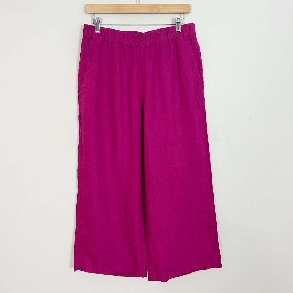 Eileen Fisher Pants Magenta Pink Organic Linen Wide Leg Size Small Women's